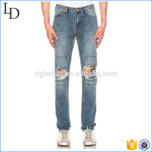 Calça jeans lavada de painel hig jeans rasgados cintura destorida no joelho